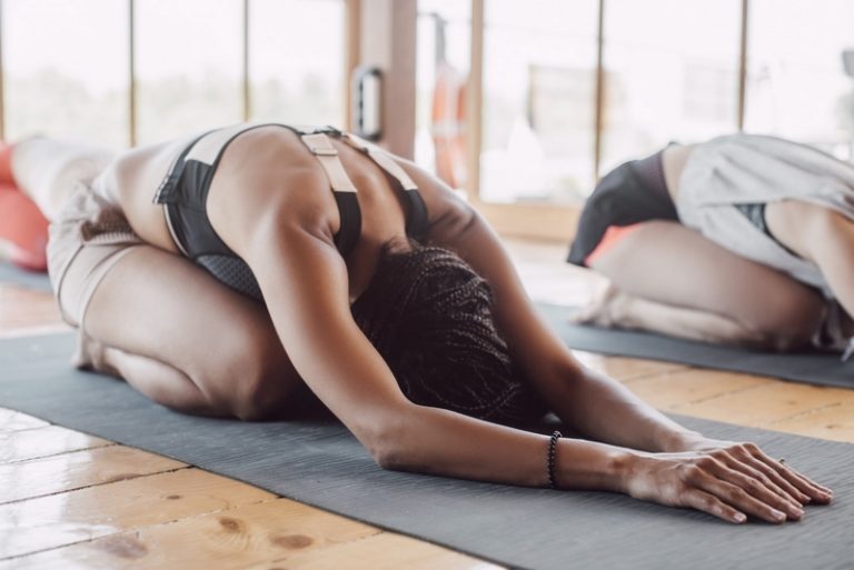 enjoying yoga class